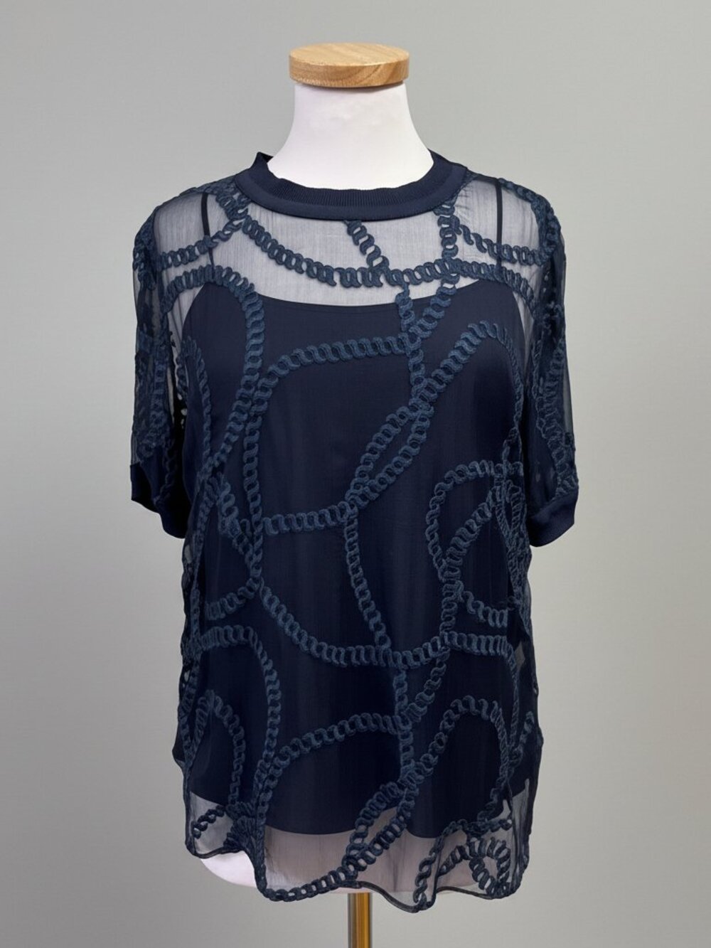 Elie Tahari blue embroidered blouse with tank, size S, NEW WITH TAGS!